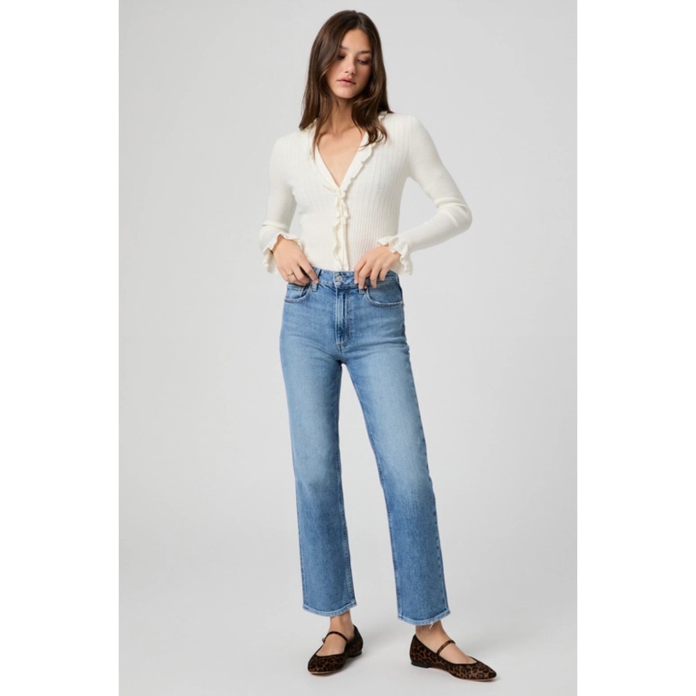 PAIGE Sarah Straight Ankle Jeans Size 27 Blue Light Wash Cotton Lyocell Denim